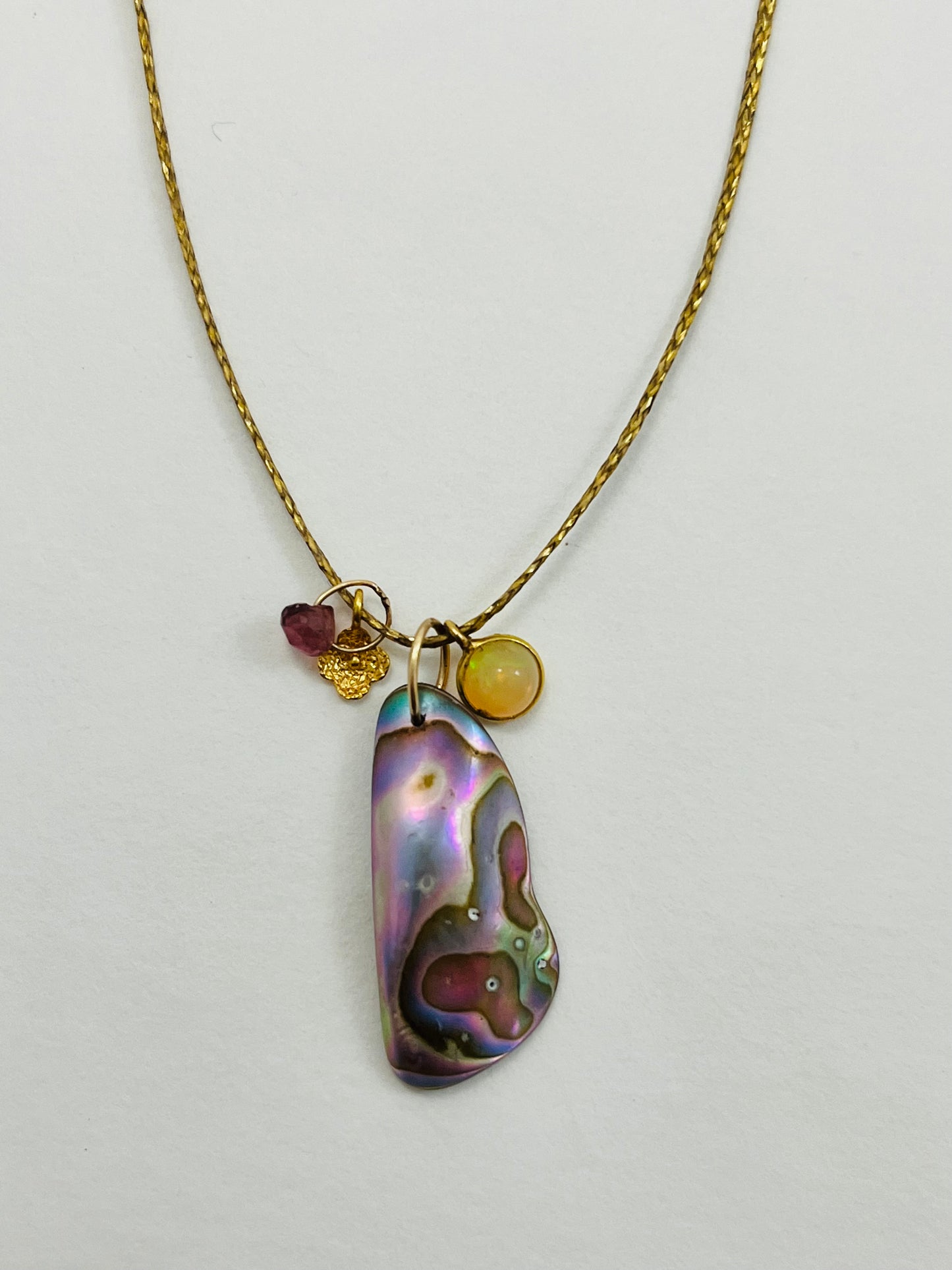 Caroline 14k Abalone Charm Cord Necklace