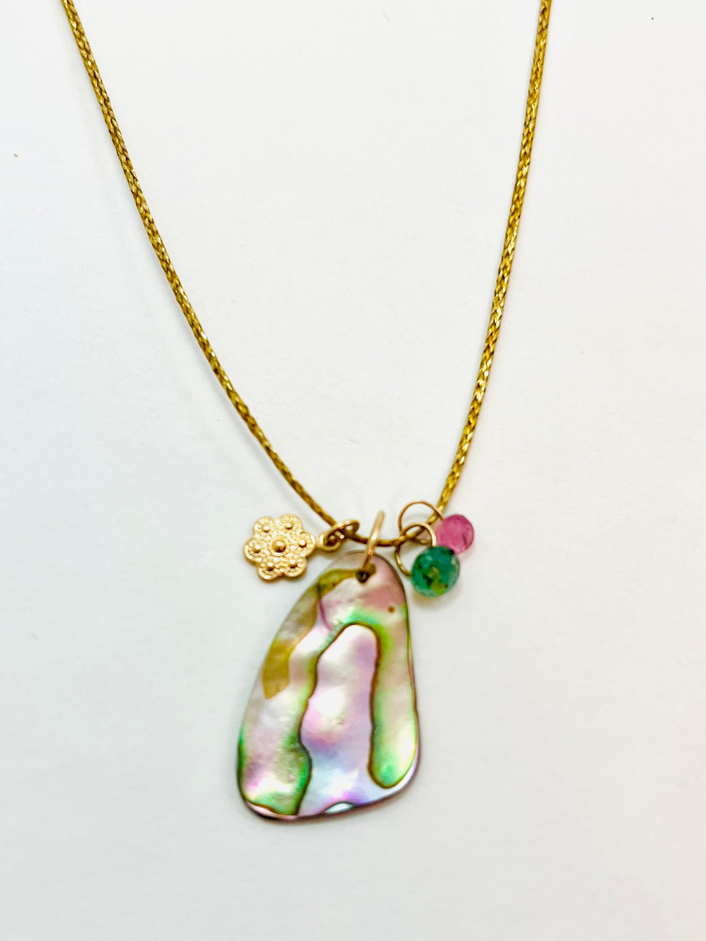 Caroline 14K gold Fill Abalone Charm Cord Necklace (Set A)