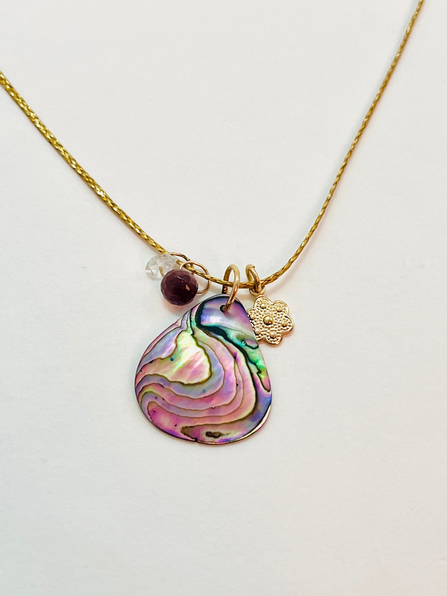 Caroline Gold Fill Abalone Charm Cord Necklace (SetB)