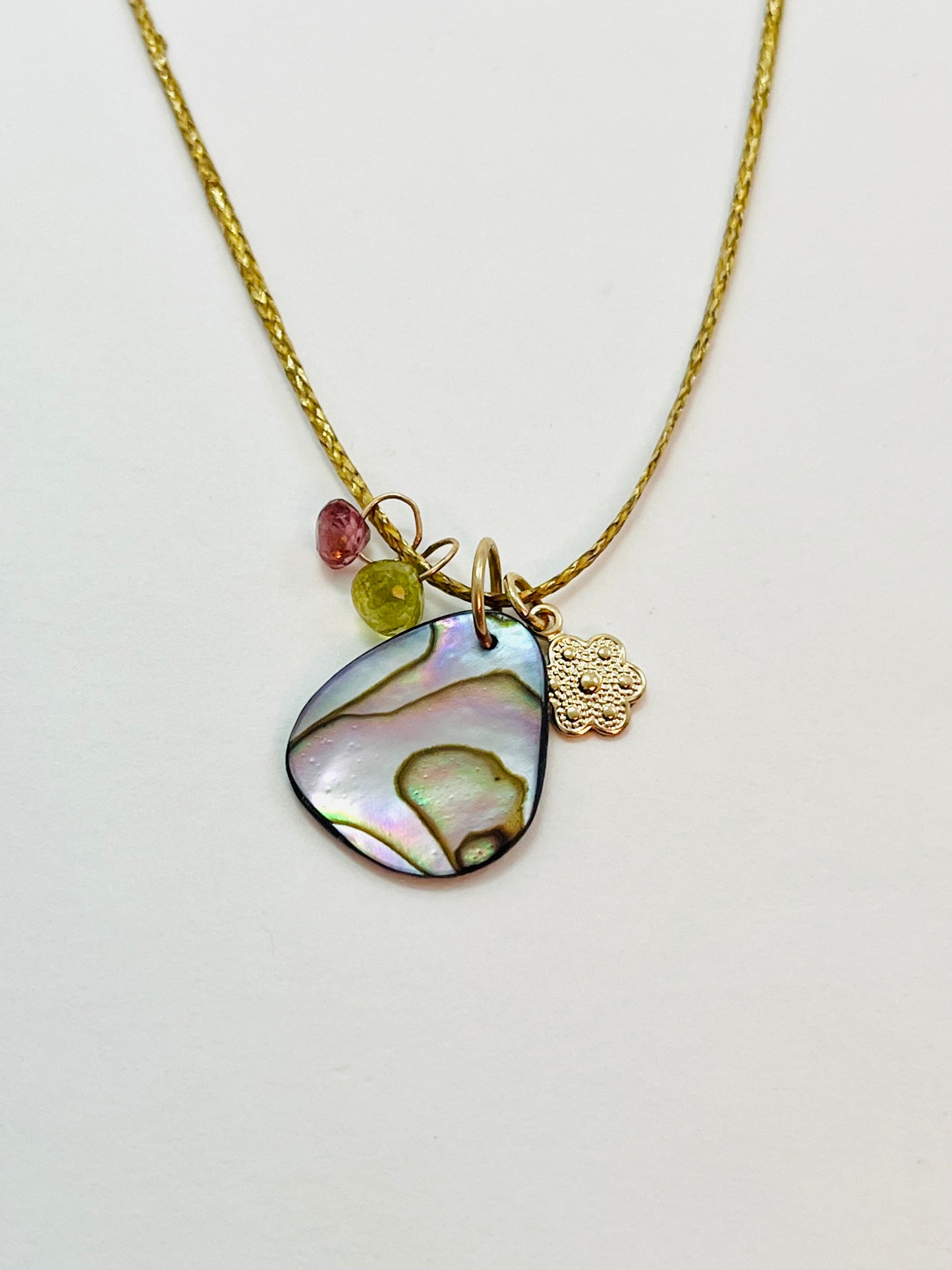 Caroline Gold Fill Abalone Charm Cord Necklace (SetB)