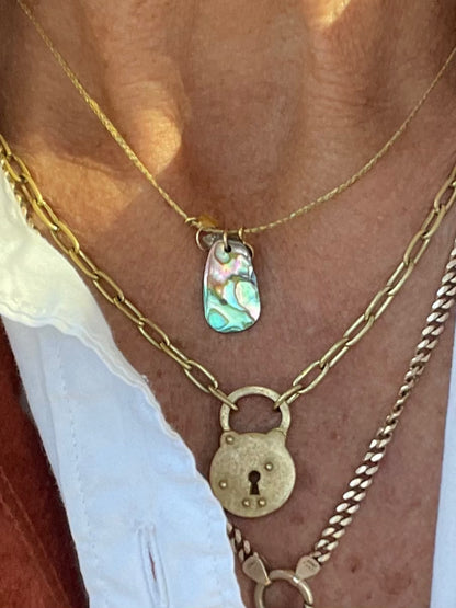 14k Caroline Coastal Necklace with Abalone and Blue and Green Tourmaline