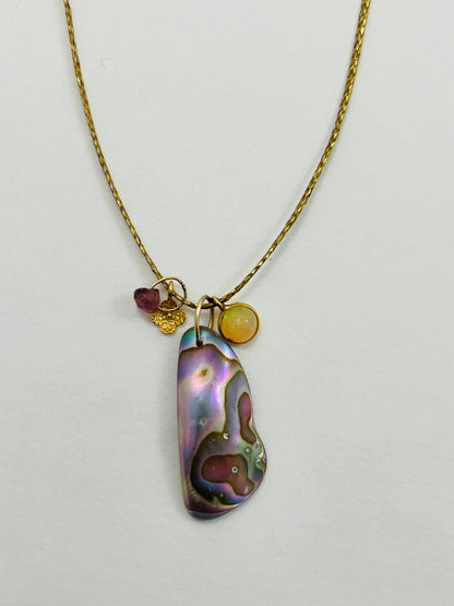 Caroline 14k Abalone Charm Cord Necklace