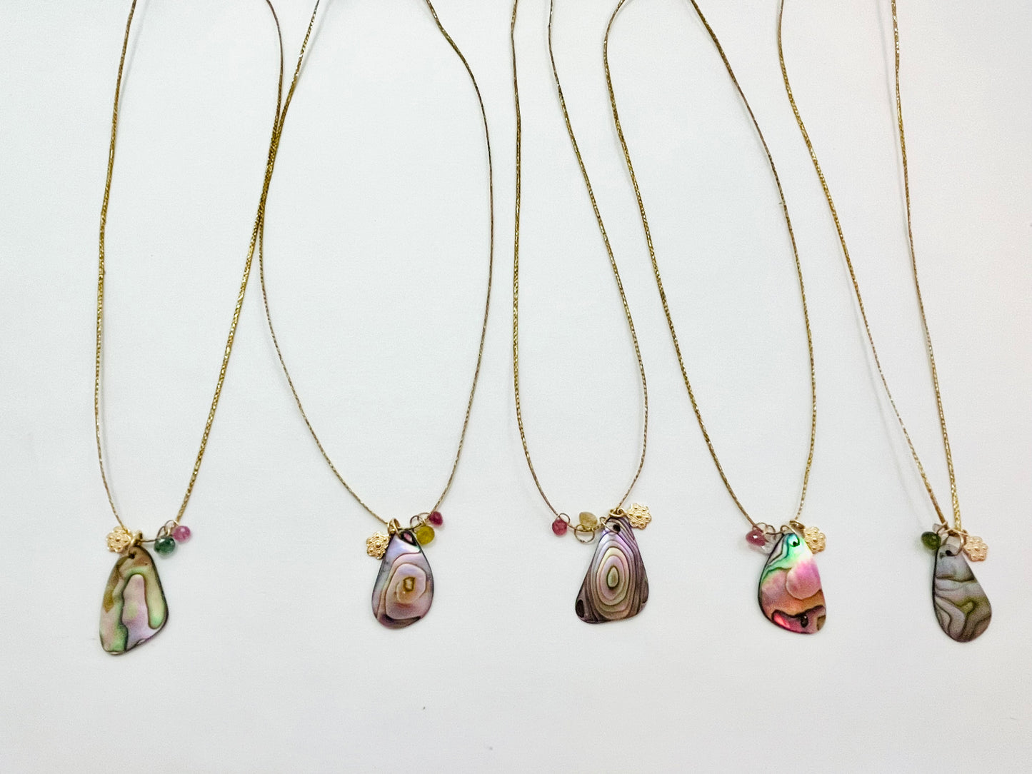 Caroline 14K gold Fill Abalone Charm Cord Necklace (Set A)