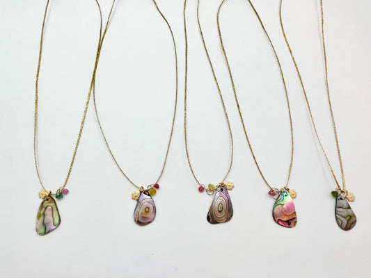 Caroline 14K gold Fill Abalone Charm Cord Necklace (Set A)