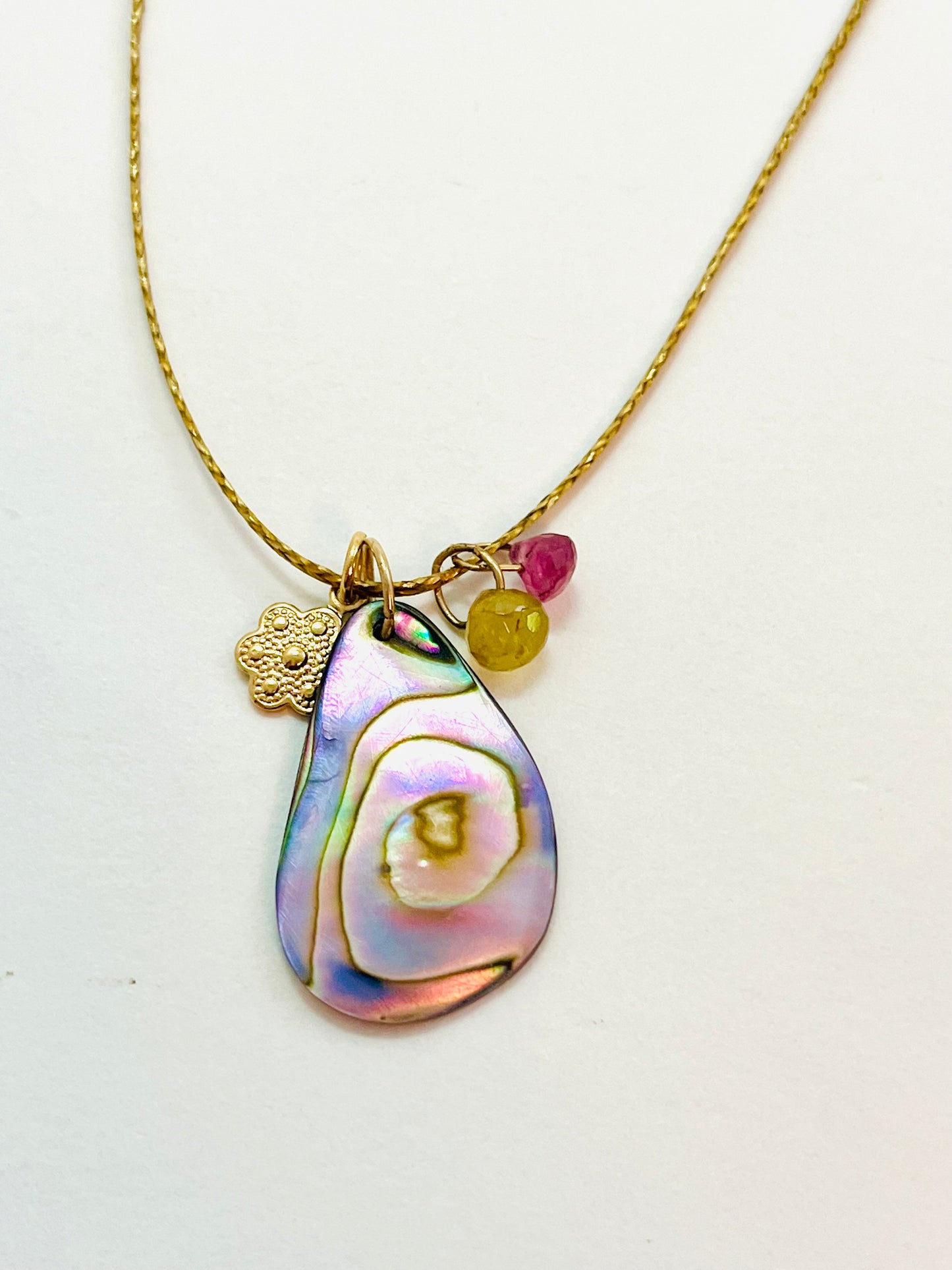 Caroline 14K gold Fill Abalone Charm Cord Necklace (Set A)