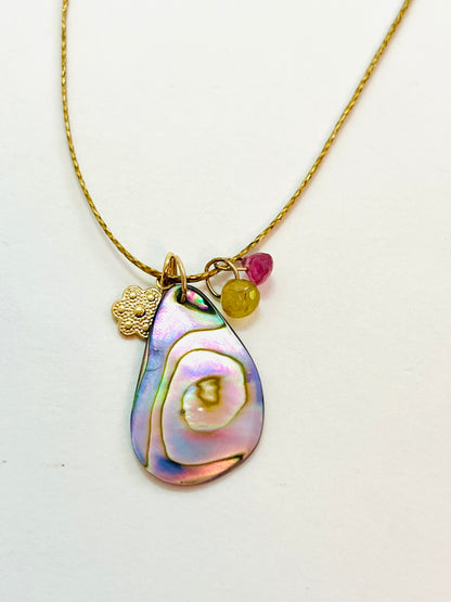 Caroline 14K gold Fill Abalone Charm Cord Necklace (Set A)