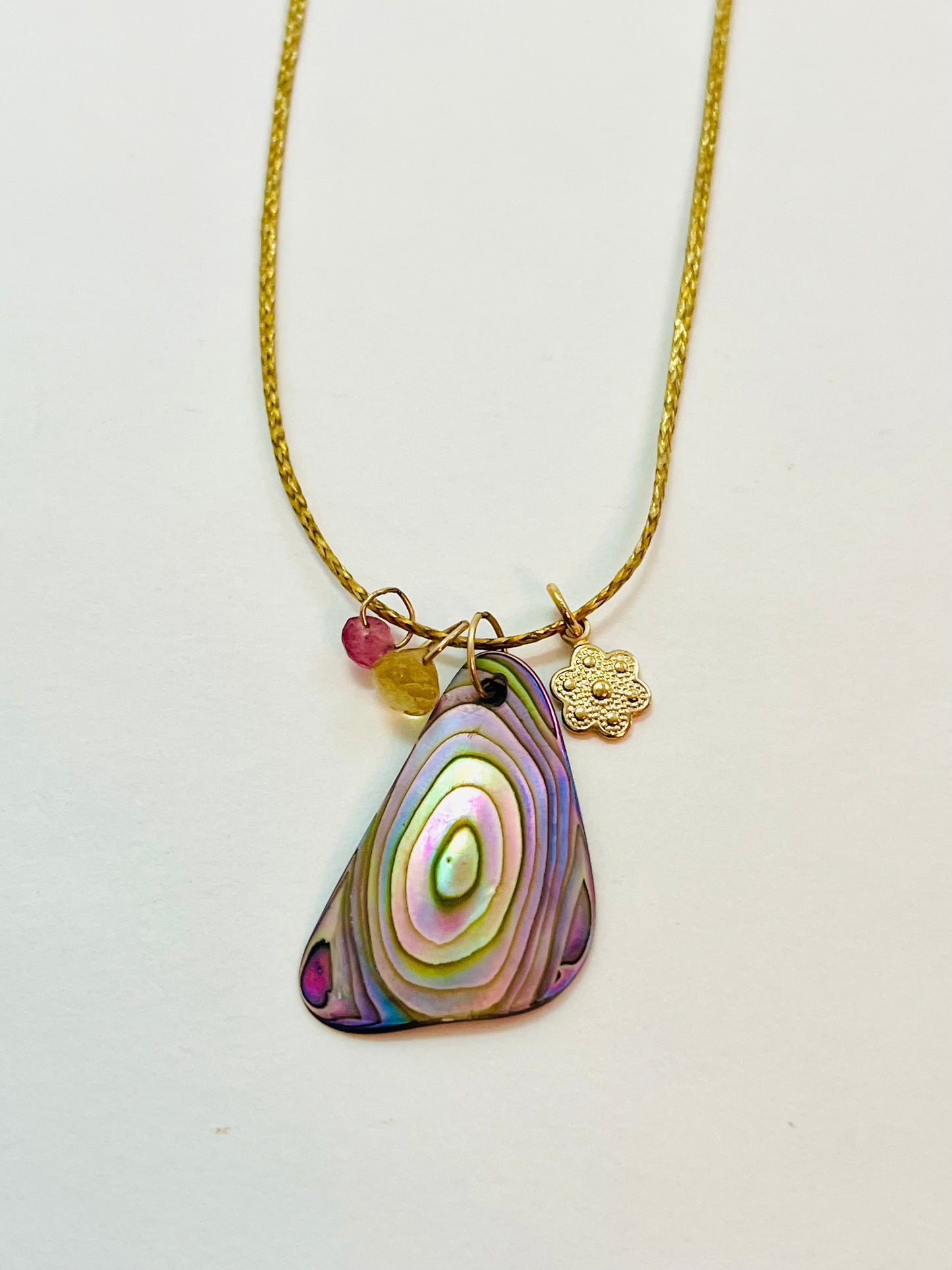 Caroline 14K gold Fill Abalone Charm Cord Necklace (Set A)