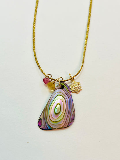 Caroline 14K gold Fill Abalone Charm Cord Necklace (Set A)
