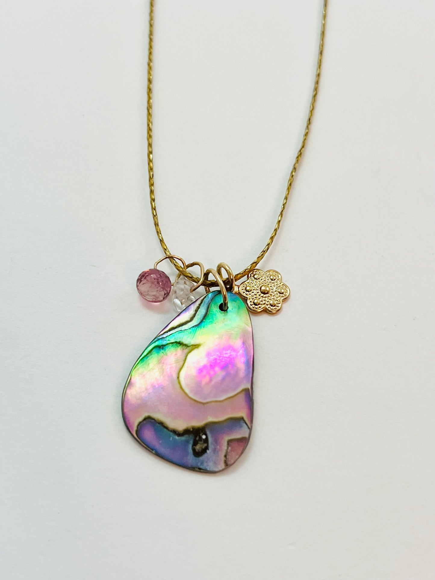 Caroline 14K gold Fill Abalone Charm Cord Necklace (Set A)