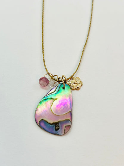 Caroline 14K gold Fill Abalone Charm Cord Necklace (Set A)