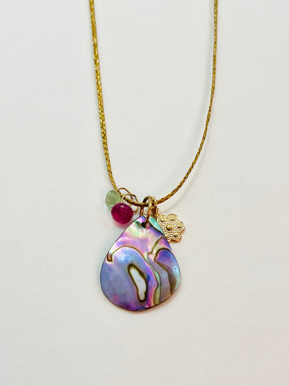 Caroline Gold Fill Abalone Charm Cord Necklace (SetB)