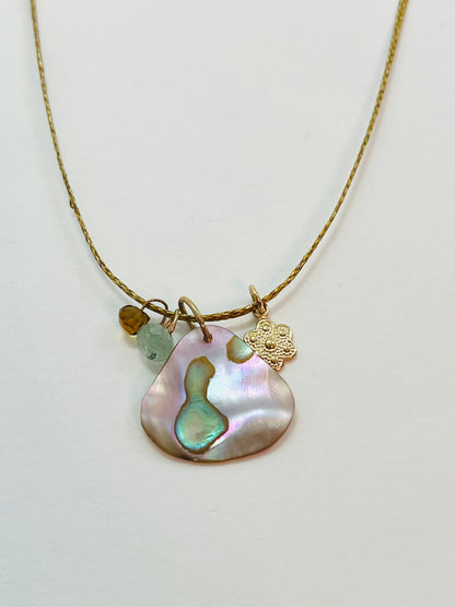 Caroline Gold Fill Abalone Charm Cord Necklace (SetB)