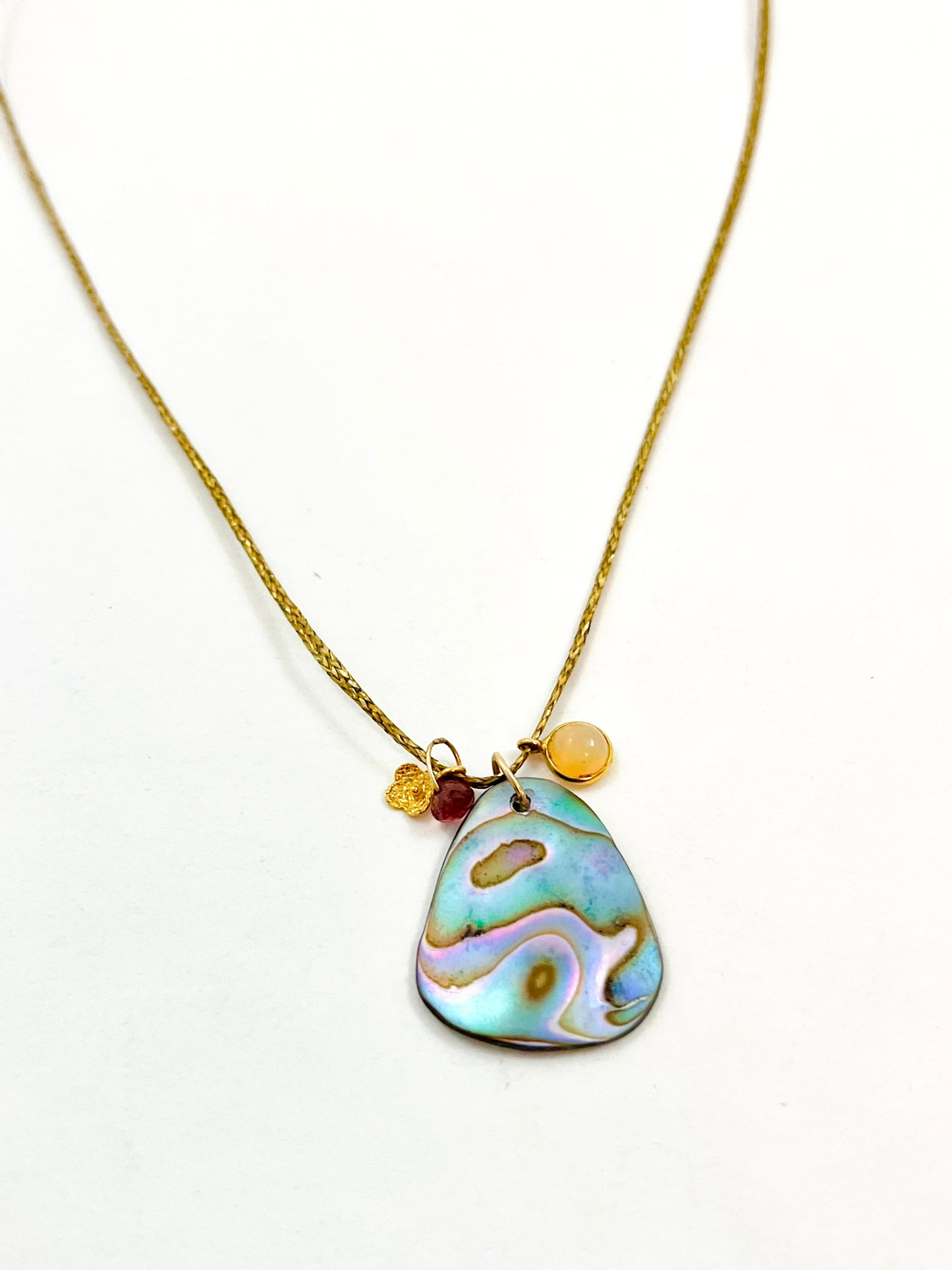 14k Caroline Coastal Necklace with  Abalone, Opal and Pink Tourmaline