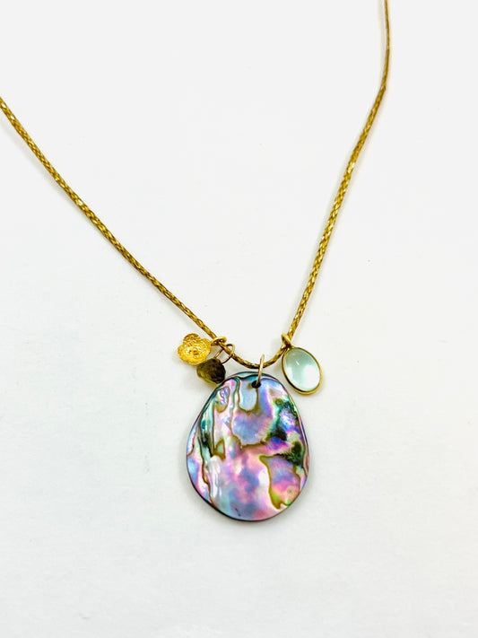 14k Caroline Coastal Necklace with Abalone and Blue and Green Tourmaline