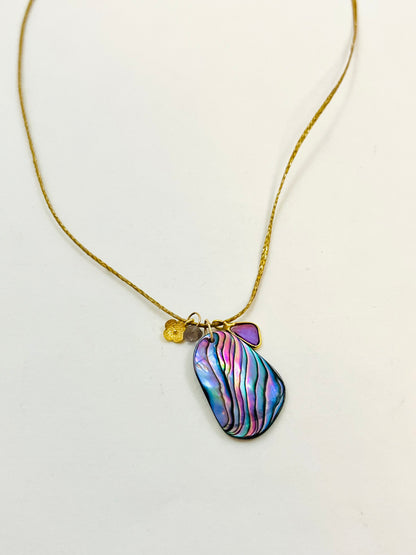 14k Caroline Coastal Necklace with Abalone, Pink Sapphire and Tourmaline