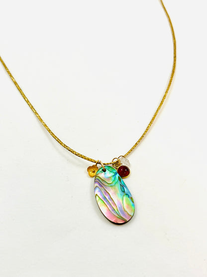 14k Caroline Coastal Necklace with Abalone, Pink Tourmaline and Herkimer