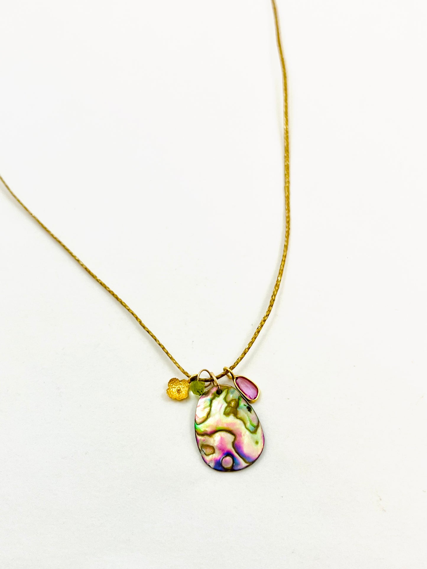 14k Caroline Coastal Necklace with Abalone, Pink Sapphire and Peridot