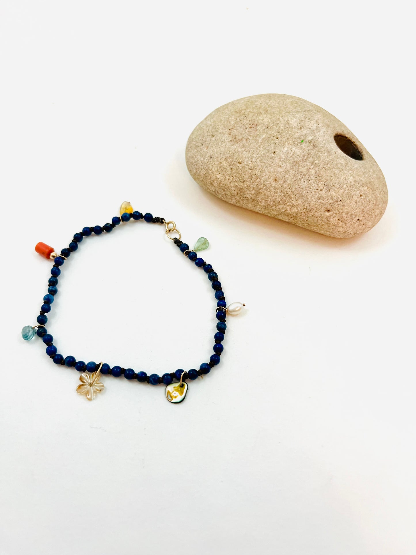 Shore Beaded Lapis Charm Bracelet