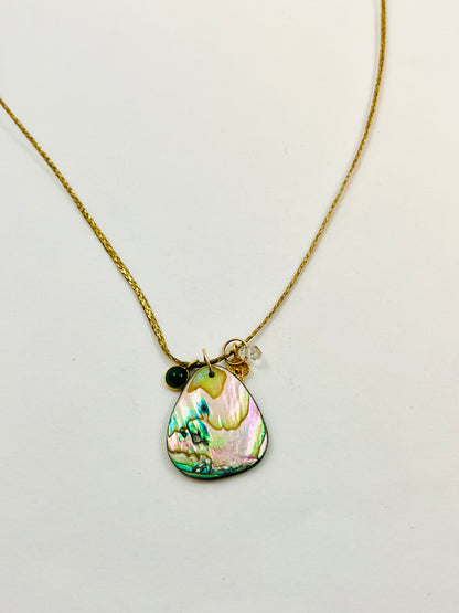 14k Caroline Coastal Necklace with Abalone, Green Tourmaline and Herkimer
