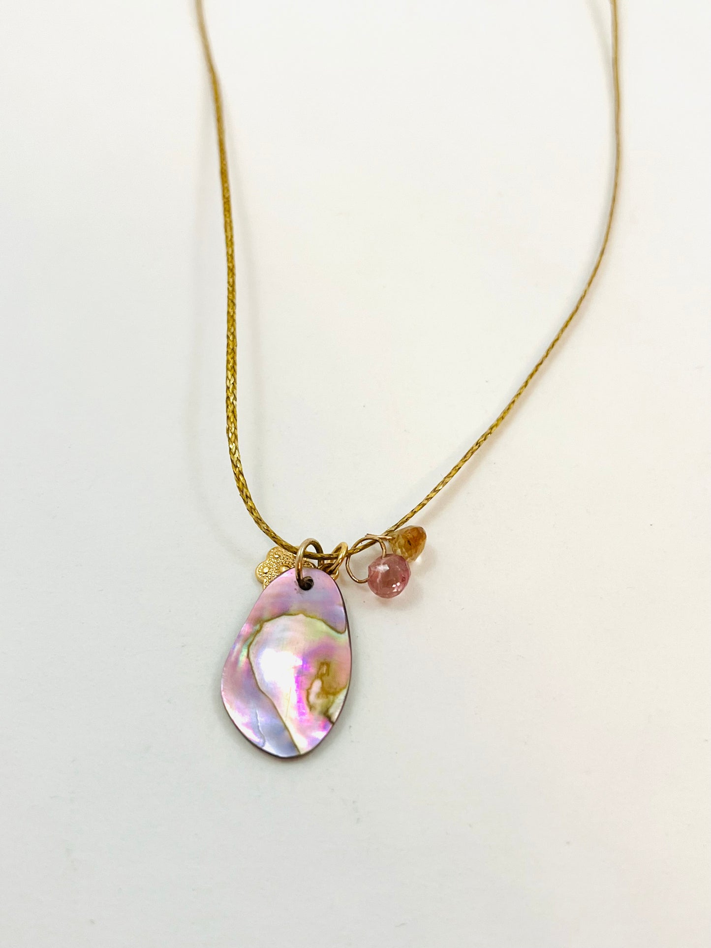 Caroline Coastal Necklace with Abalone and Pink and Yellow Tourmalines