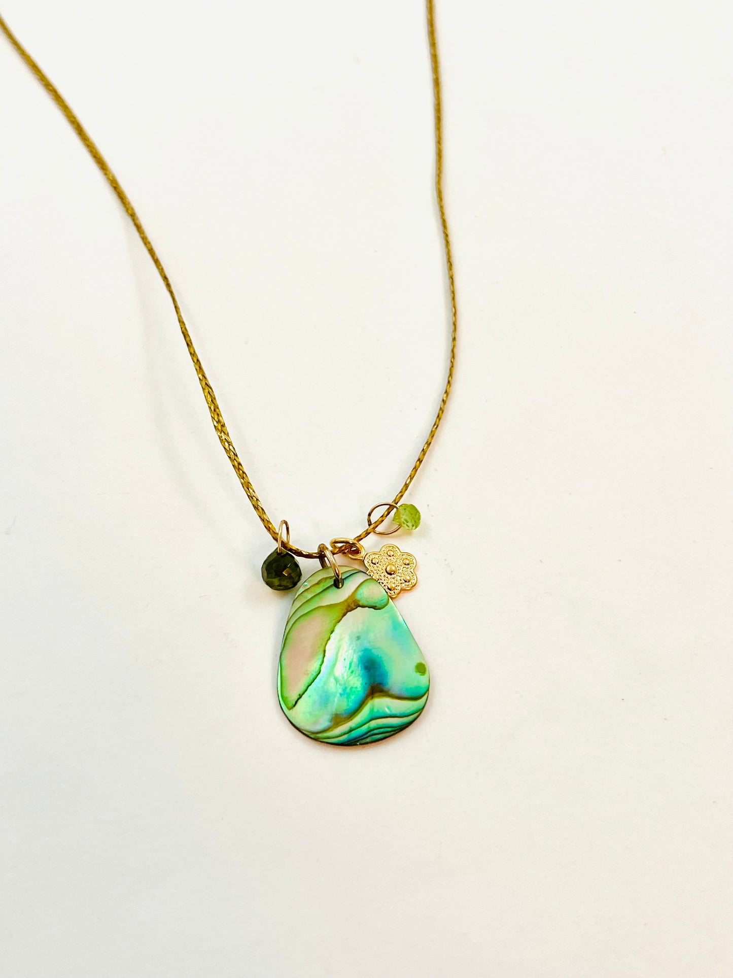 Caroline Coastal Necklace with Abalone and Green Tourmalines