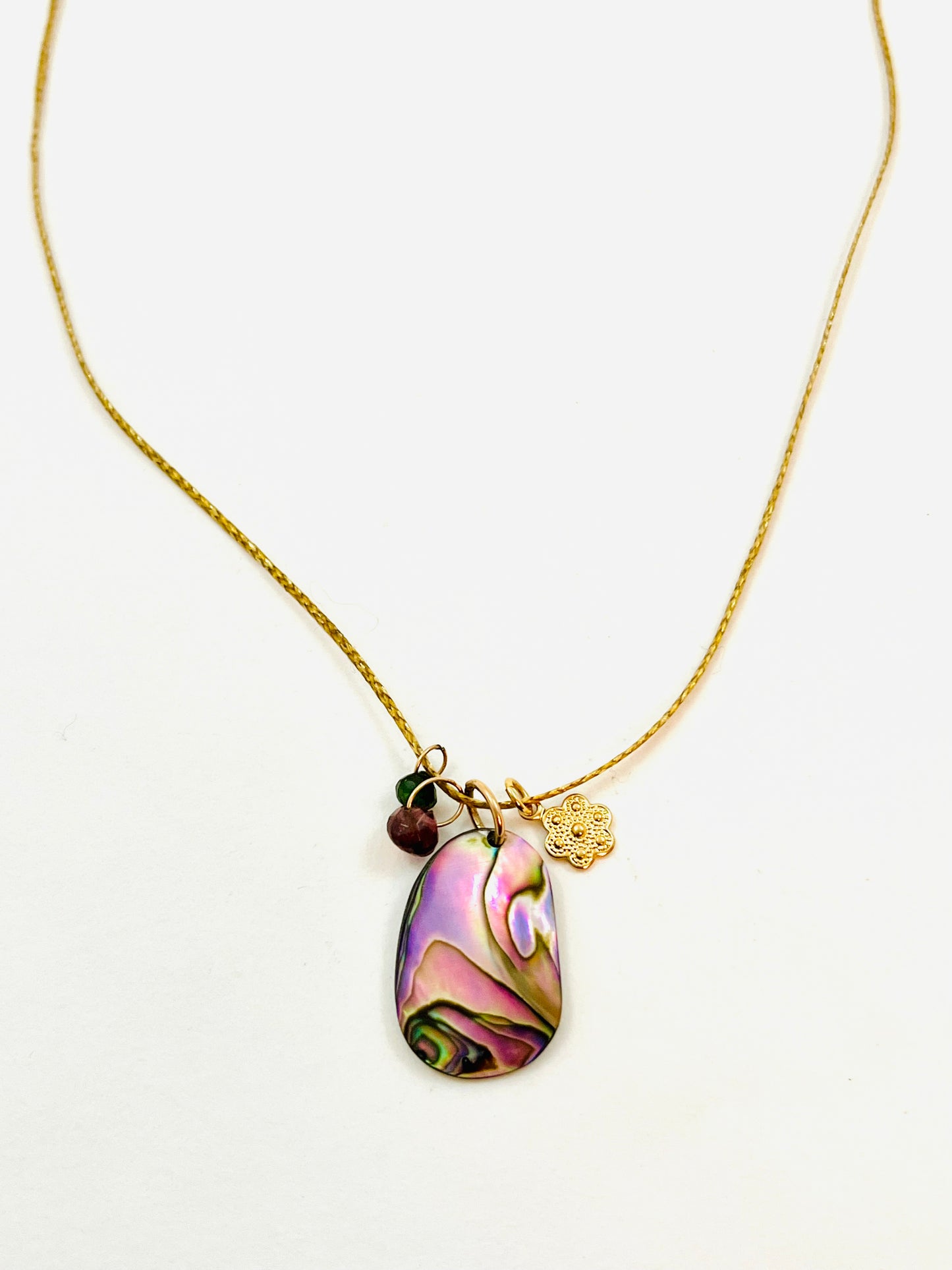Caroline Coastal Necklace with Abalone and Pink and Green Tourmaline