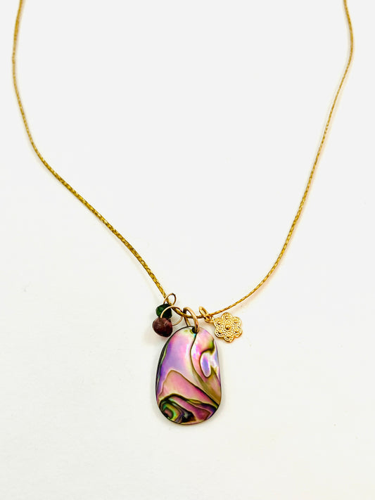 Caroline Coastal Necklace with Abalone and Pink and Green Tourmaline